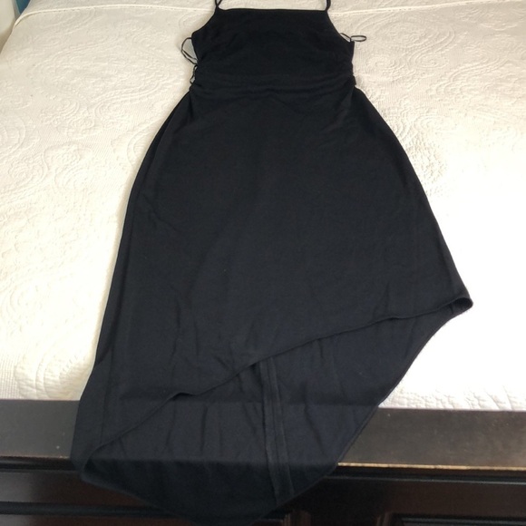 RIMINI Black Midi Asymmetric Bias Cut Square Neck Stretch Dress Size 6 - Picture 9 of 11